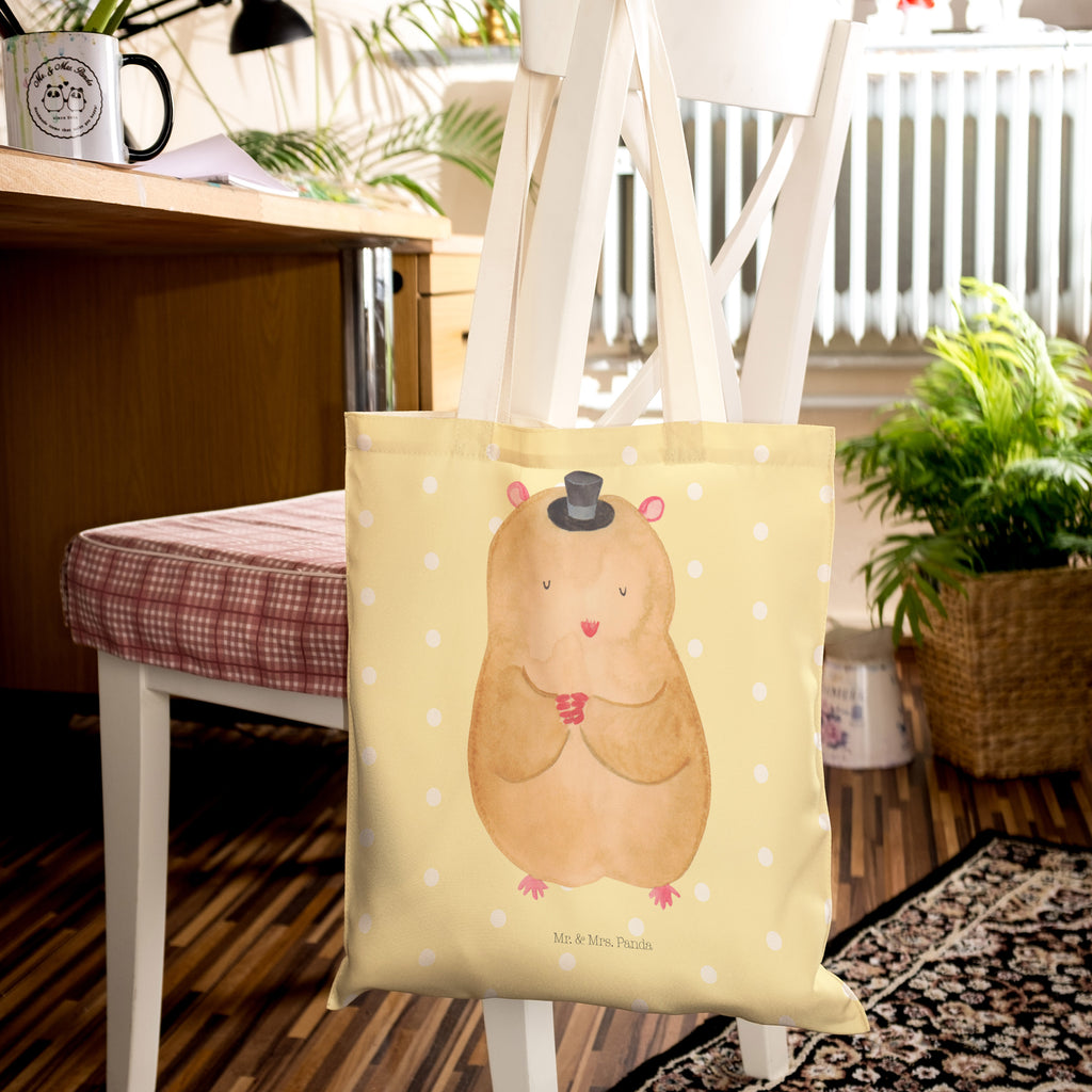 Einkaufstasche Hamster mit Hut Tragetasche, Tasche, Beutel, Stofftasche, Baumwolltasche, Umhängetasche, Shopper, Tiermotive, Gute Laune, lustige Sprüche, Tiere, Hamster, Hut, Magier, Zylinder, Zwerghamster, Zauberer, Houdini