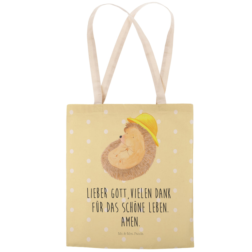 Einkaufstasche Igel betet Tragetasche, Tasche, Beutel, Stofftasche, Baumwolltasche, Umhängetasche, Shopper, Tiermotive, Gute Laune, lustige Sprüche, Tiere, Igel, Igel mit Hut, Sonnenhut, Gott, Amen, beten, Leben, Dankbarkeit, Dankbar sein, dankbar, genießen