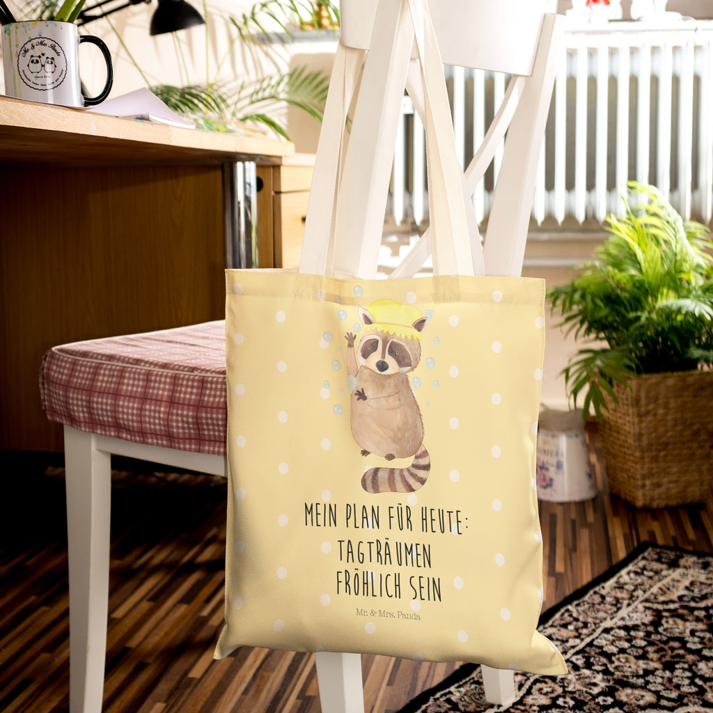 Einkaufstasche Waschbär Tragetasche, Tasche, Beutel, Stofftasche, Baumwolltasche, Umhängetasche, Shopper, Tiermotive, Gute Laune, lustige Sprüche, Tiere, Waschbär, Tagträumen, Plan, Fröhlich, waschen, Seifenblasen