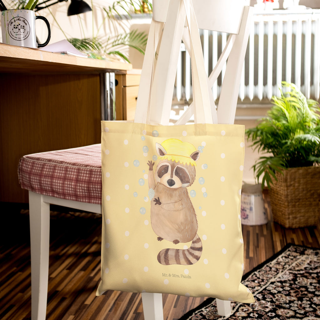 Einkaufstasche Waschbär Tragetasche, Tasche, Beutel, Stofftasche, Baumwolltasche, Umhängetasche, Shopper, Tiermotive, Gute Laune, lustige Sprüche, Tiere, Waschbär, Tagträumen, Plan, Fröhlich, waschen, Seifenblasen