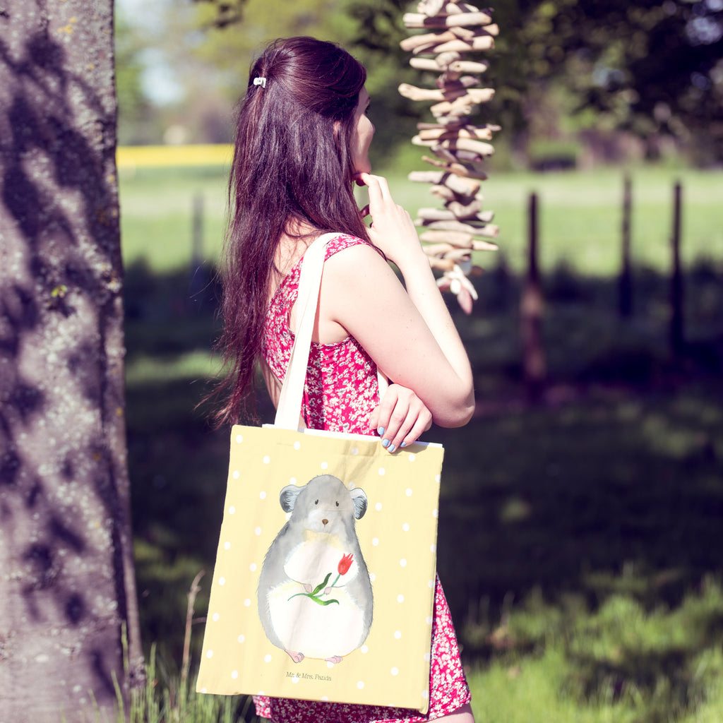 Einkaufstasche Chinchilla mit Blume Tragetasche, Tasche, Beutel, Stofftasche, Baumwolltasche, Umhängetasche, Shopper, Tiermotive, Gute Laune, lustige Sprüche, Tiere, Chinchilla, Chinchillas, Liebeskummer, Kummer, Depressionen, traurig sein, Chaos, Glücklichsein, Büro, Büroalltag