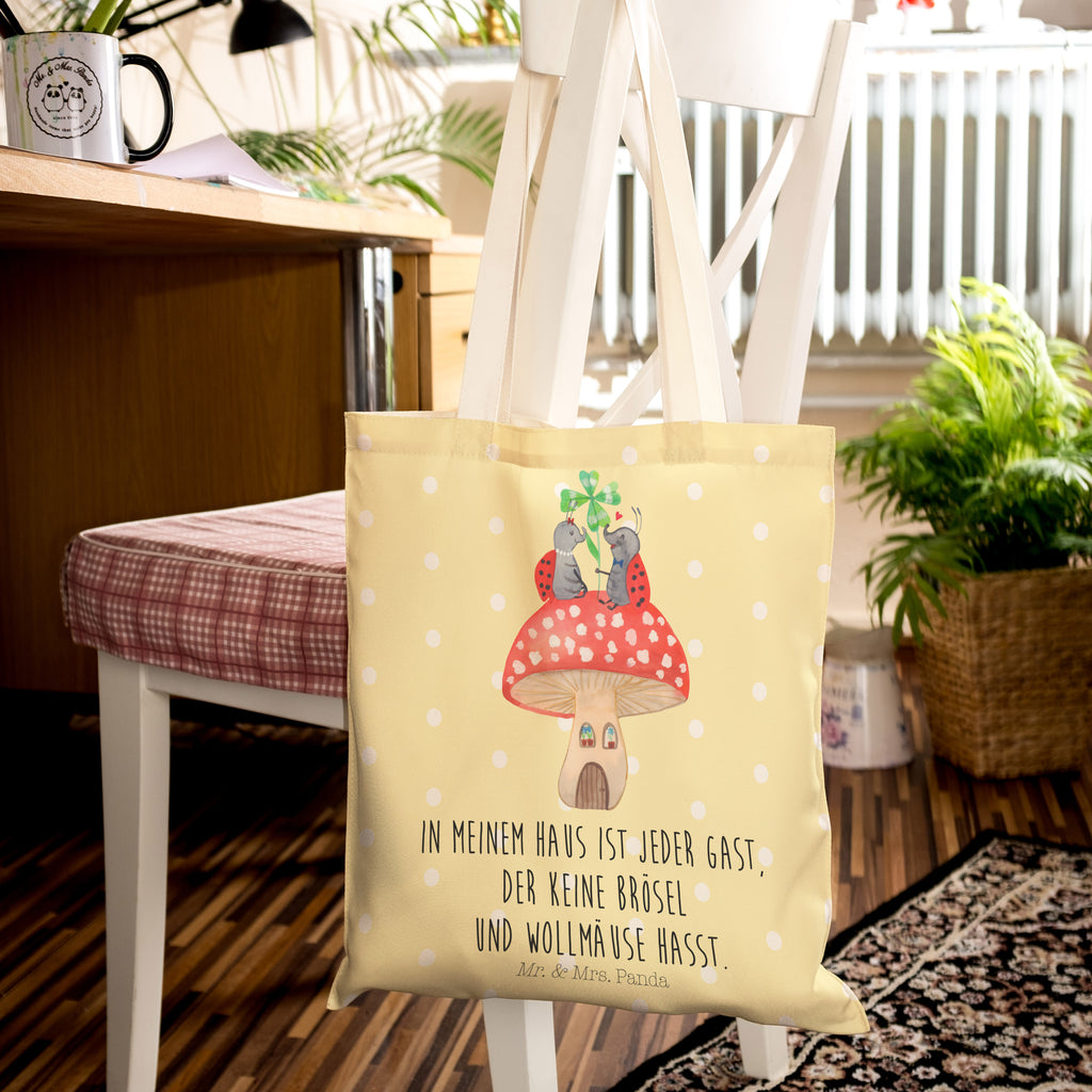 Einkaufstasche Marienkäfer Paar Fliegenpilz Tragetasche, Tasche, Beutel, Stofftasche, Baumwolltasche, Umhängetasche, Shopper, Tiermotive, Gute Laune, lustige Sprüche, Tiere, Haus, Wohnung, zuhause, Fliegenpilz, Marienkäfer, Fleigenpilzhaus