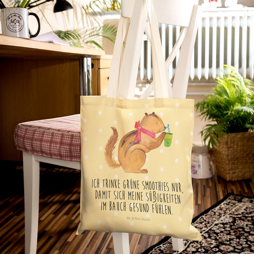 Einkaufstasche Eichhörnchen Smoothie Tragetasche, Tasche, Beutel, Stofftasche, Baumwolltasche, Umhängetasche, Shopper, Tiermotive, Gute Laune, lustige Sprüche, Tiere, Green Smoothies, Diät, Abnehmen, Streifenhörnchen, Eichhörnchen