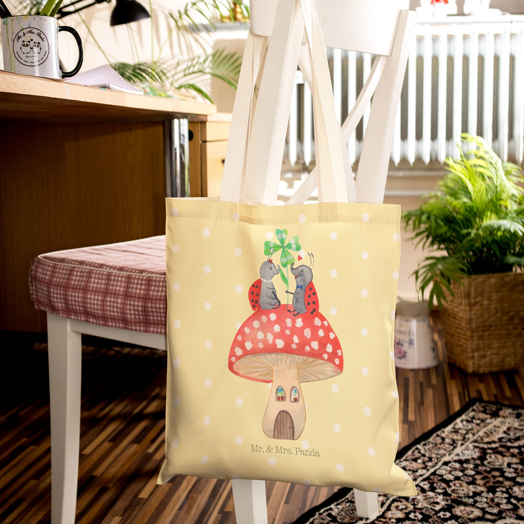 Einkaufstasche Marienkäfer Paar Fliegenpilz Tragetasche, Tasche, Beutel, Stofftasche, Baumwolltasche, Umhängetasche, Shopper, Tiermotive, Gute Laune, lustige Sprüche, Tiere, Haus, Wohnung, zuhause, Fliegenpilz, Marienkäfer, Fleigenpilzhaus