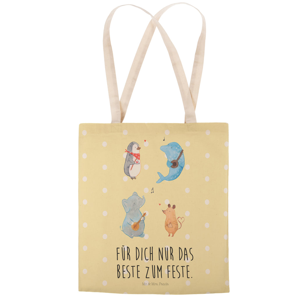 Einkaufstasche Big Band Tragetasche, Tasche, Beutel, Stofftasche, Baumwolltasche, Umhängetasche, Shopper, Tiermotive, Gute Laune, lustige Sprüche, Tiere, Hund, Pinguin, Maus, Elefant, Delfin, Gitarre, Band, Triangel, Musikanten, Musik