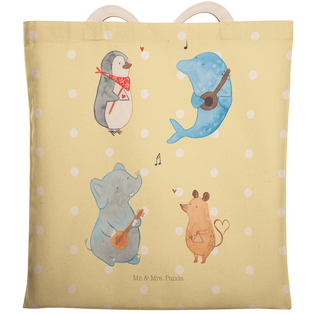 Einkaufstasche Big Band Tragetasche, Tasche, Beutel, Stofftasche, Baumwolltasche, Umhängetasche, Shopper, Tiermotive, Gute Laune, lustige Sprüche, Tiere, Hund, Pinguin, Maus, Elefant, Delfin, Gitarre, Band, Triangel, Musikanten, Musik
