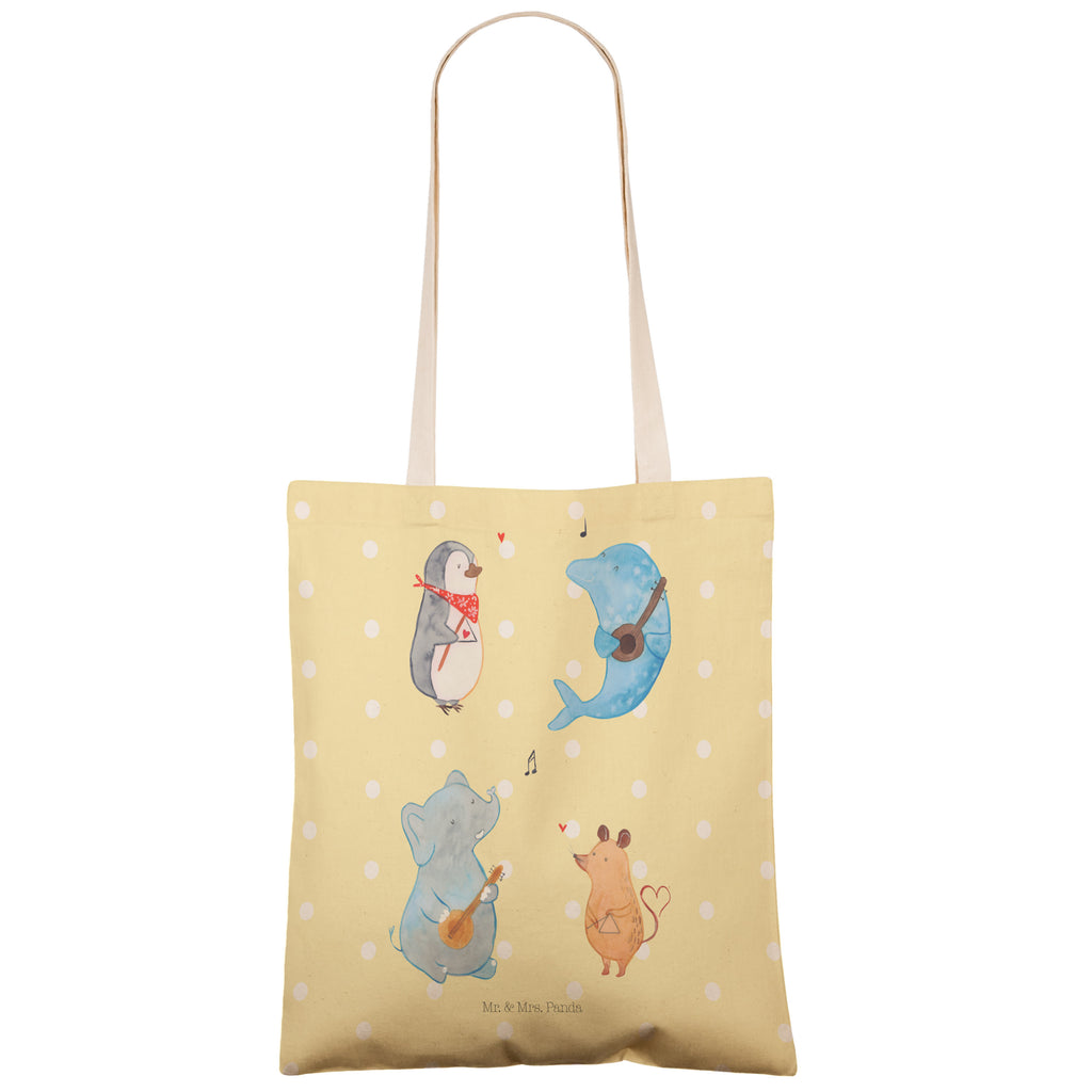 Einkaufstasche Big Band Tragetasche, Tasche, Beutel, Stofftasche, Baumwolltasche, Umhängetasche, Shopper, Tiermotive, Gute Laune, lustige Sprüche, Tiere, Hund, Pinguin, Maus, Elefant, Delfin, Gitarre, Band, Triangel, Musikanten, Musik