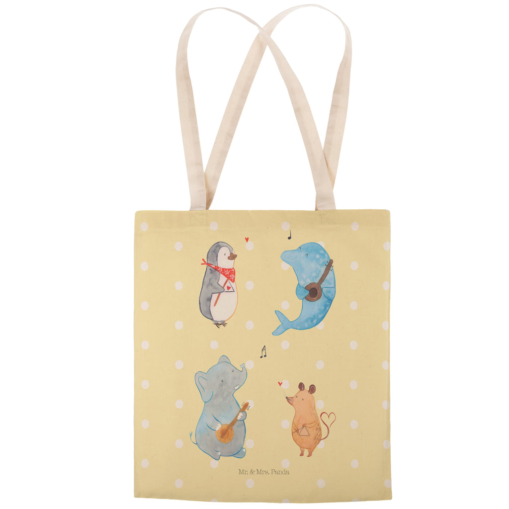 Einkaufstasche Big Band Tragetasche, Tasche, Beutel, Stofftasche, Baumwolltasche, Umhängetasche, Shopper, Tiermotive, Gute Laune, lustige Sprüche, Tiere, Hund, Pinguin, Maus, Elefant, Delfin, Gitarre, Band, Triangel, Musikanten, Musik