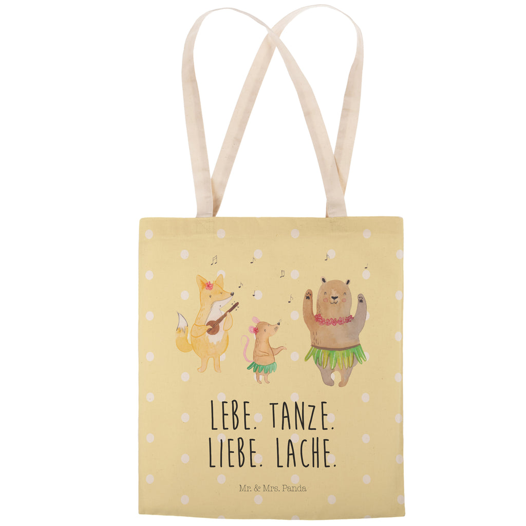 Einkaufstasche Waldtiere Aloha Tragetasche, Tasche, Beutel, Stofftasche, Baumwolltasche, Umhängetasche, Shopper, Tiermotive, Gute Laune, lustige Sprüche, Tiere, Wald, Waldtiere, Musik, Aloha, Bär, Hase, Igel, Tanzen, Leben, Lachen