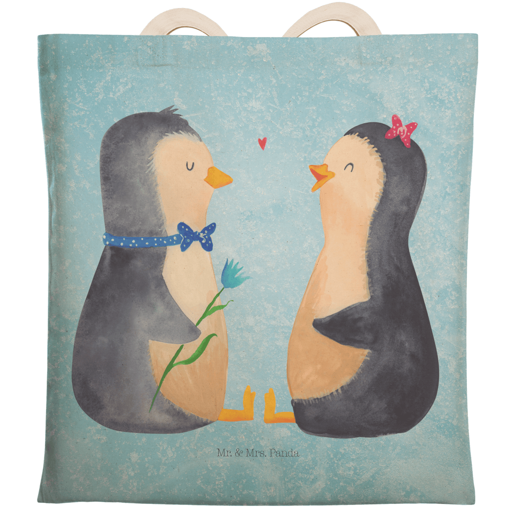 Einkaufstasche Pinguin Pärchen Tragetasche, Tasche, Beutel, Stofftasche, Baumwolltasche, Umhängetasche, Shopper, Pinguin, Pinguine, Liebe, Liebespaar, Liebesbeweis, Liebesgeschenk, Verlobung, Jahrestag, Hochzeitstag, Hochzeit, Hochzeitsgeschenk, große Liebe, Traumpaar