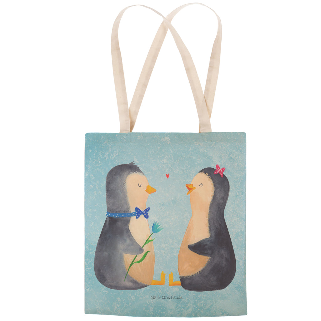 Einkaufstasche Pinguin Pärchen Tragetasche, Tasche, Beutel, Stofftasche, Baumwolltasche, Umhängetasche, Shopper, Pinguin, Pinguine, Liebe, Liebespaar, Liebesbeweis, Liebesgeschenk, Verlobung, Jahrestag, Hochzeitstag, Hochzeit, Hochzeitsgeschenk, große Liebe, Traumpaar