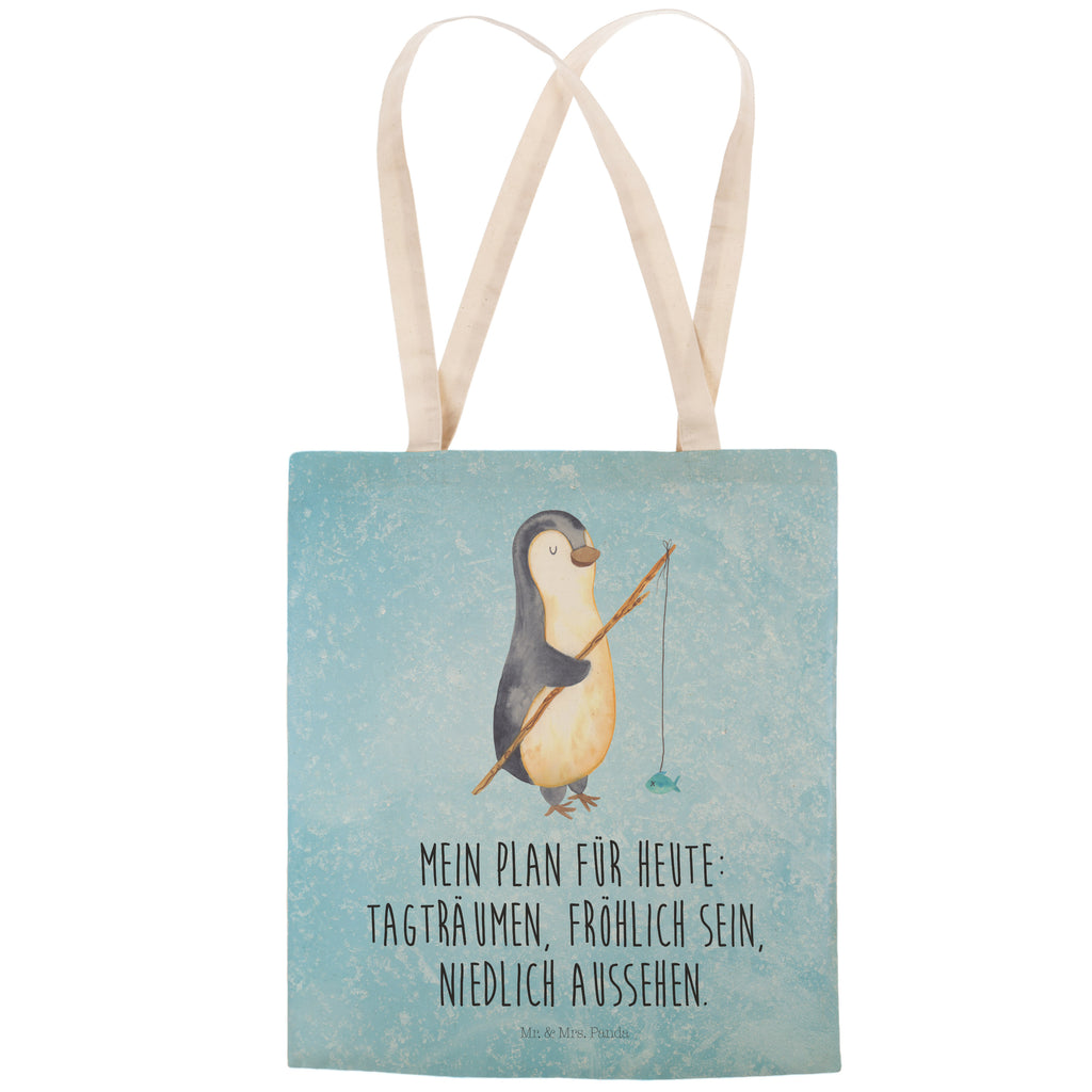 Einkaufstasche Pinguin Angler Tragetasche, Tasche, Beutel, Stofftasche, Baumwolltasche, Umhängetasche, Shopper, Pinguin, Pinguine, Angeln, Angler, Tagträume, Hobby, Plan, Planer, Tagesplan, Neustart, Motivation, Geschenk, Freundinnen, Geschenkidee, Urlaub, Wochenende