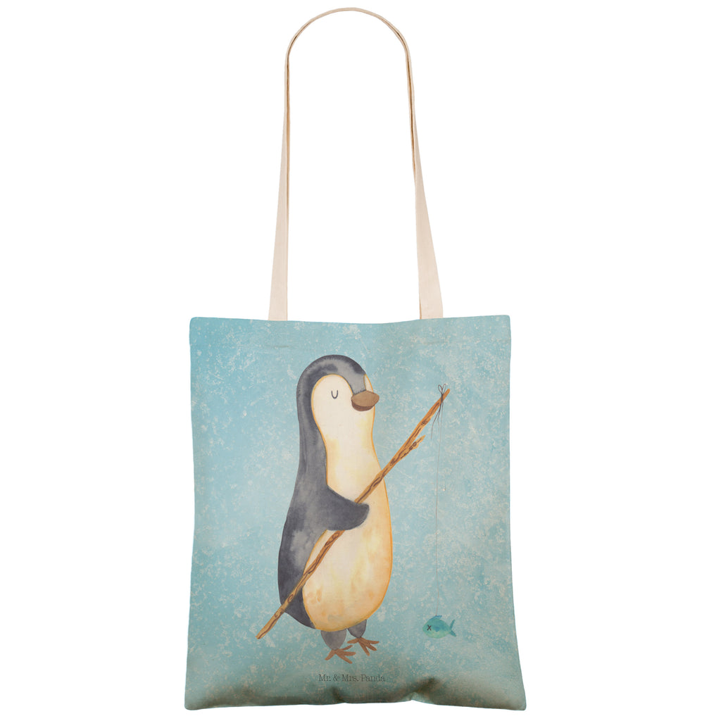 Einkaufstasche Pinguin Angler Tragetasche, Tasche, Beutel, Stofftasche, Baumwolltasche, Umhängetasche, Shopper, Pinguin, Pinguine, Angeln, Angler, Tagträume, Hobby, Plan, Planer, Tagesplan, Neustart, Motivation, Geschenk, Freundinnen, Geschenkidee, Urlaub, Wochenende