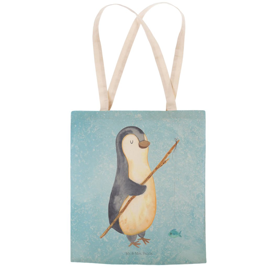 Einkaufstasche Pinguin Angler Tragetasche, Tasche, Beutel, Stofftasche, Baumwolltasche, Umhängetasche, Shopper, Pinguin, Pinguine, Angeln, Angler, Tagträume, Hobby, Plan, Planer, Tagesplan, Neustart, Motivation, Geschenk, Freundinnen, Geschenkidee, Urlaub, Wochenende