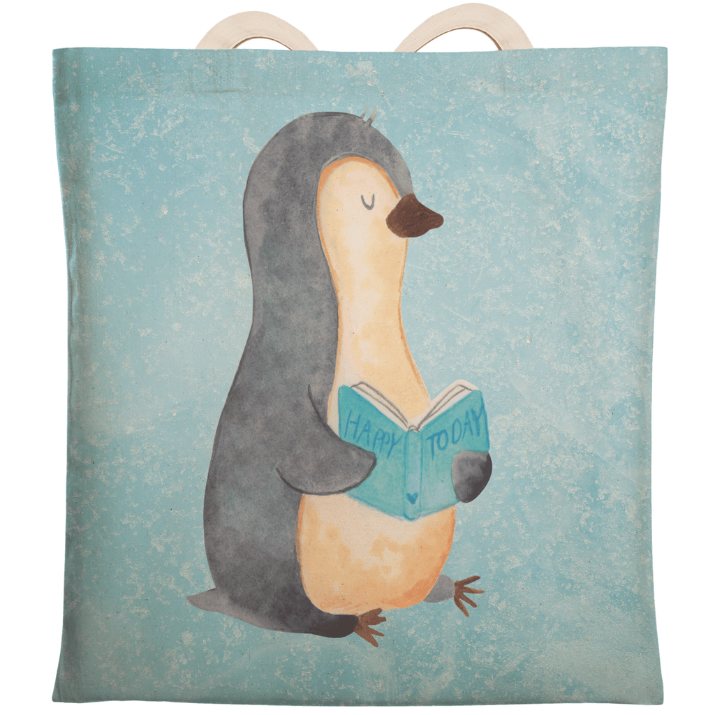 Einkaufstasche Pinguin Buch Tragetasche, Tasche, Beutel, Stofftasche, Baumwolltasche, Umhängetasche, Shopper, Pinguin, Pinguine, Buch, Lesen, Bücherwurm, Nichtstun, Faulenzen, Ferien, Urlaub, Freizeit