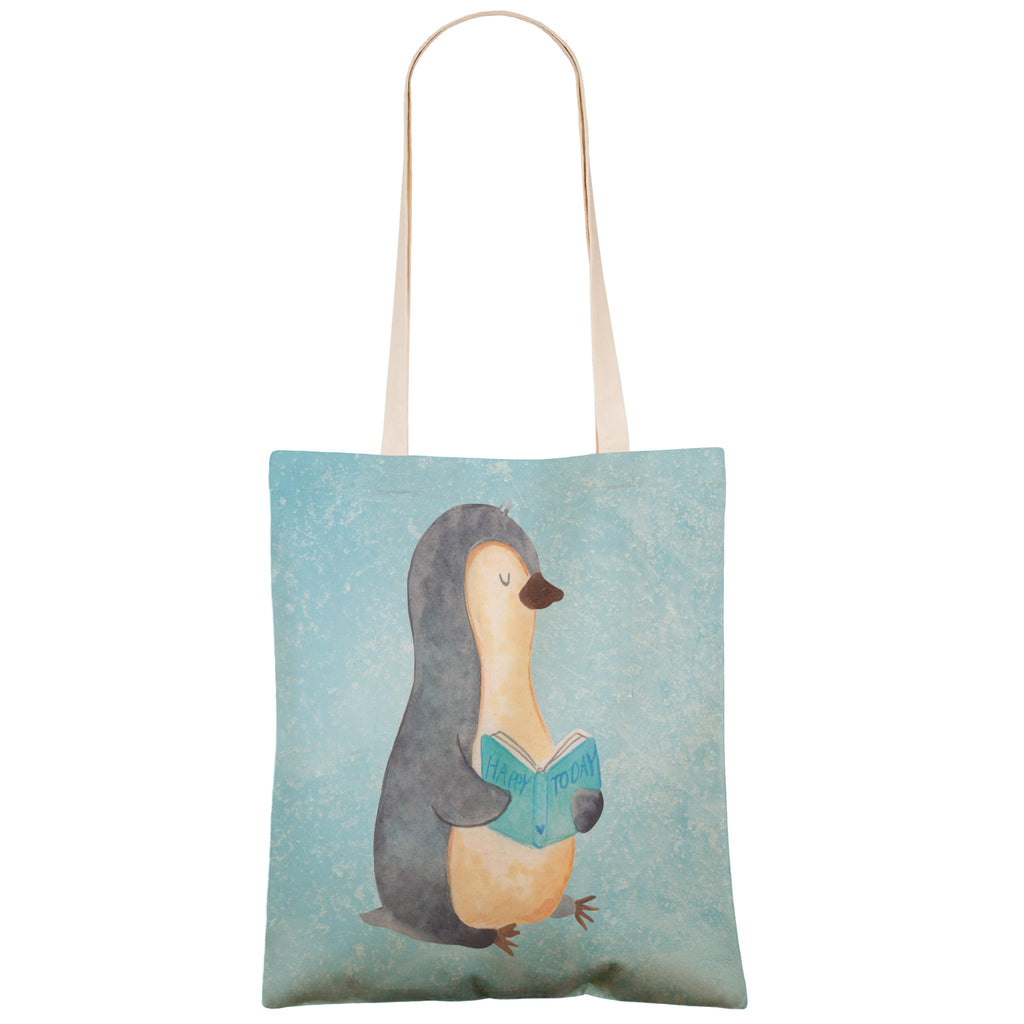 Einkaufstasche Pinguin Buch Tragetasche, Tasche, Beutel, Stofftasche, Baumwolltasche, Umhängetasche, Shopper, Pinguin, Pinguine, Buch, Lesen, Bücherwurm, Nichtstun, Faulenzen, Ferien, Urlaub, Freizeit