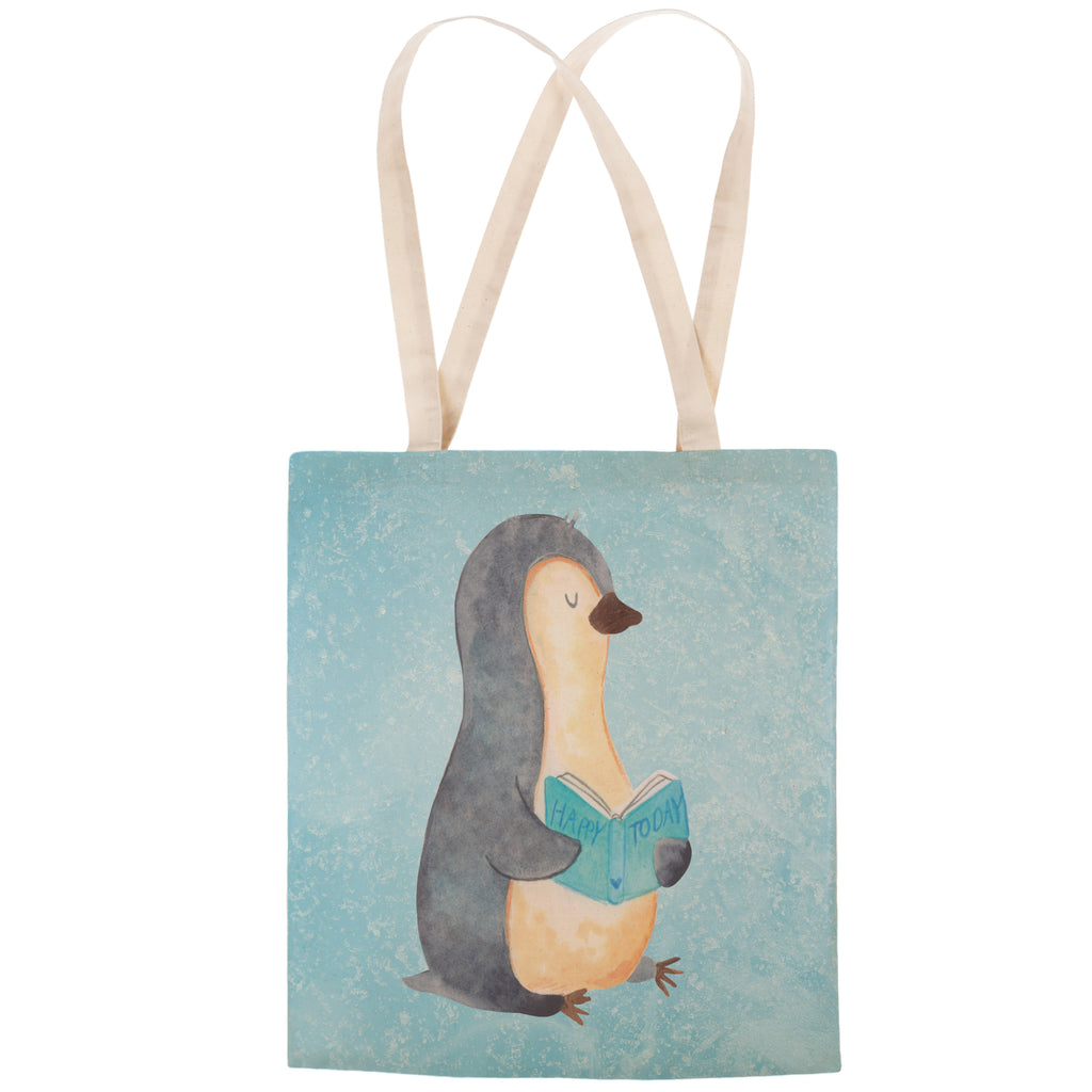 Einkaufstasche Pinguin Buch Tragetasche, Tasche, Beutel, Stofftasche, Baumwolltasche, Umhängetasche, Shopper, Pinguin, Pinguine, Buch, Lesen, Bücherwurm, Nichtstun, Faulenzen, Ferien, Urlaub, Freizeit