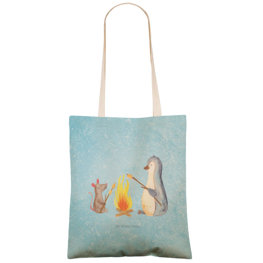 Einkaufstasche Pinguin Lagerfeuer Tragetasche, Tasche, Beutel, Stofftasche, Baumwolltasche, Umhängetasche, Shopper, Pinguin, Maus, Pinguine, Lagerfeuer, Leben, Arbeit, Job, Motivation, Büro, Büroalltag, Lebensspruch, Lebensmotivation, Neustart, Liebe, grillen, Feuer, Marshmallows