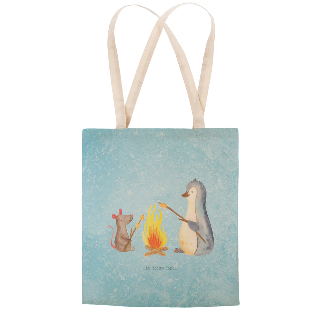 Einkaufstasche Pinguin Lagerfeuer Tragetasche, Tasche, Beutel, Stofftasche, Baumwolltasche, Umhängetasche, Shopper, Pinguin, Maus, Pinguine, Lagerfeuer, Leben, Arbeit, Job, Motivation, Büro, Büroalltag, Lebensspruch, Lebensmotivation, Neustart, Liebe, grillen, Feuer, Marshmallows