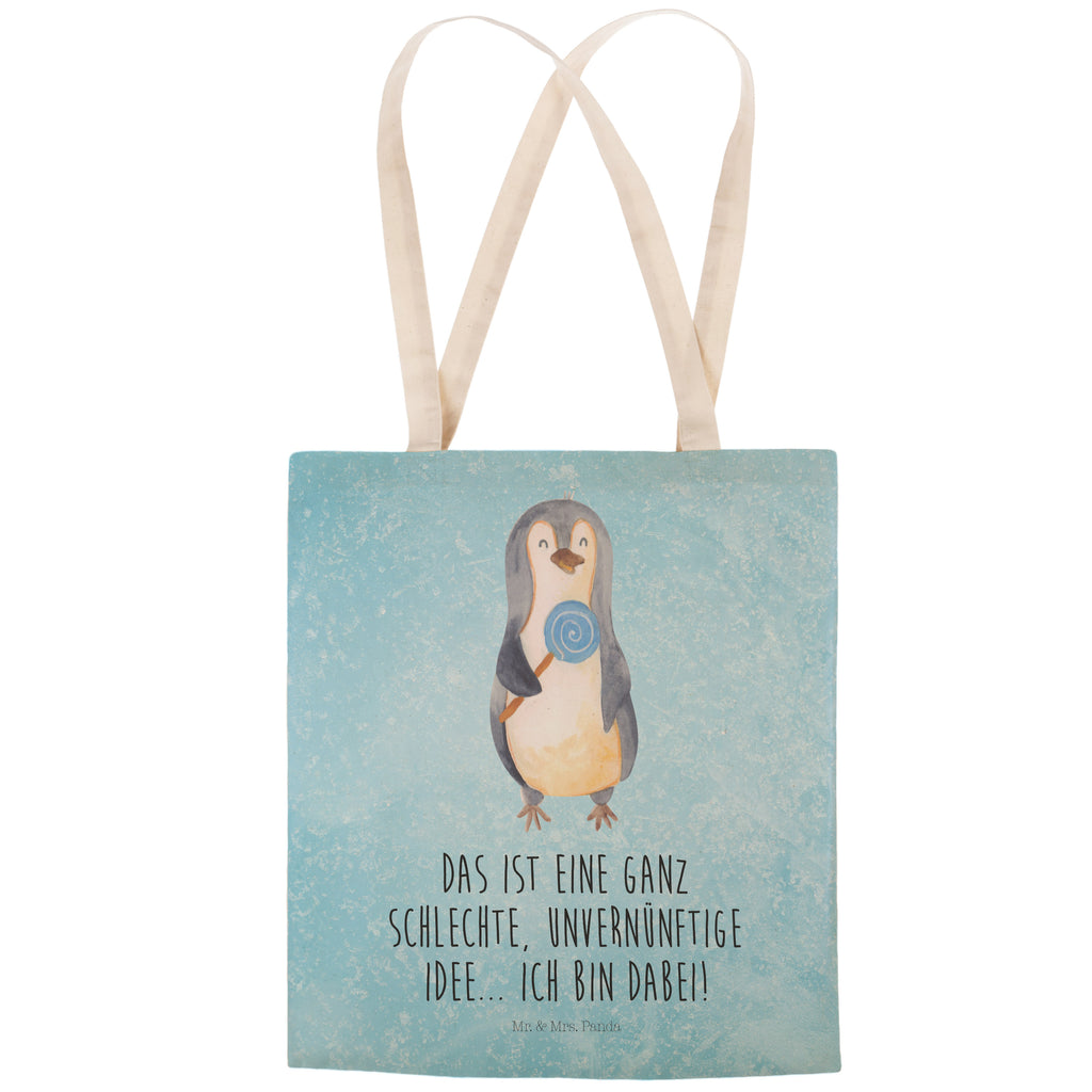 Einkaufstasche Pinguin Lolli Tragetasche, Tasche, Beutel, Stofftasche, Baumwolltasche, Umhängetasche, Shopper, Pinguin, Pinguine, Lolli, Süßigkeiten, Blödsinn, Spruch, Rebell, Gauner, Ganove, Rabauke