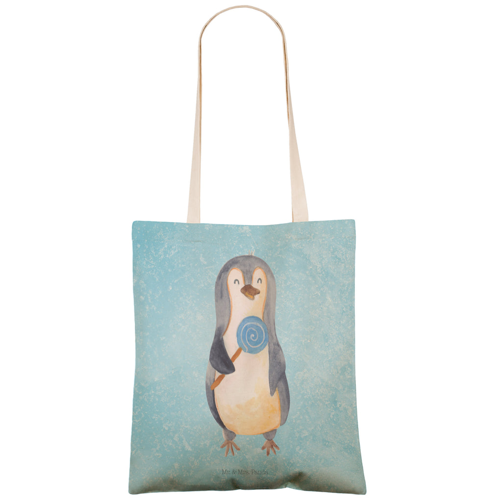 Einkaufstasche Pinguin Lolli Tragetasche, Tasche, Beutel, Stofftasche, Baumwolltasche, Umhängetasche, Shopper, Pinguin, Pinguine, Lolli, Süßigkeiten, Blödsinn, Spruch, Rebell, Gauner, Ganove, Rabauke