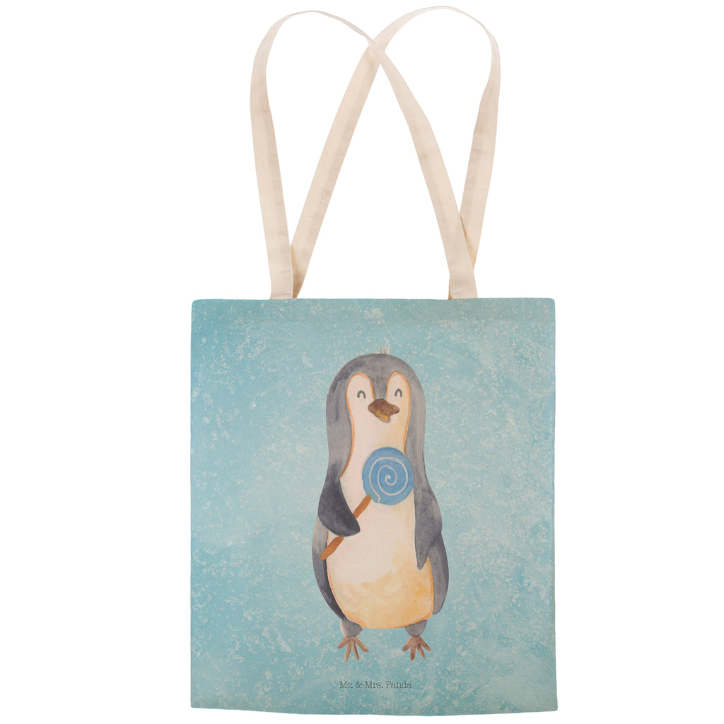 Einkaufstasche Pinguin Lolli Tragetasche, Tasche, Beutel, Stofftasche, Baumwolltasche, Umhängetasche, Shopper, Pinguin, Pinguine, Lolli, Süßigkeiten, Blödsinn, Spruch, Rebell, Gauner, Ganove, Rabauke