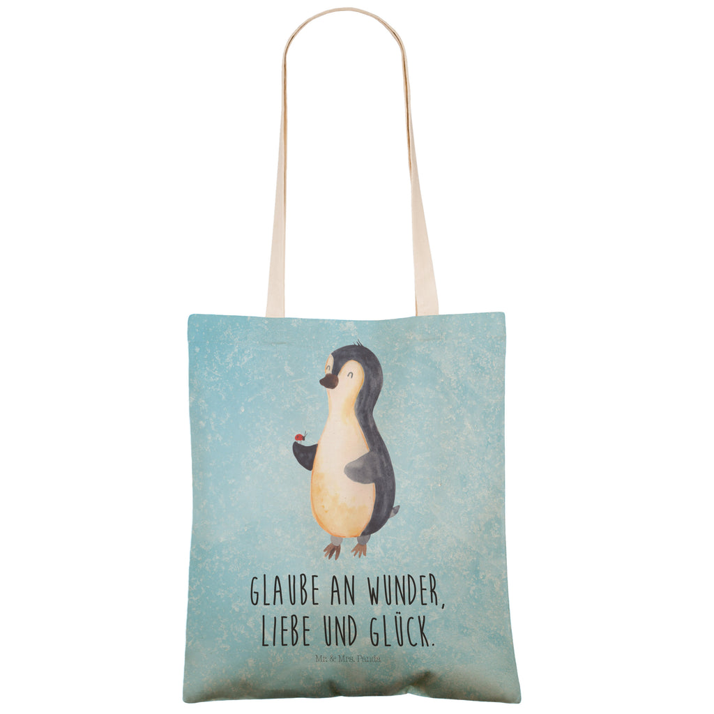 Einkaufstasche Pinguin Marienkäfer Tragetasche, Tasche, Beutel, Stofftasche, Baumwolltasche, Umhängetasche, Shopper, Pinguin, Pinguine, Marienkäfer, Liebe, Wunder, Glück, Freude, Lebensfreude