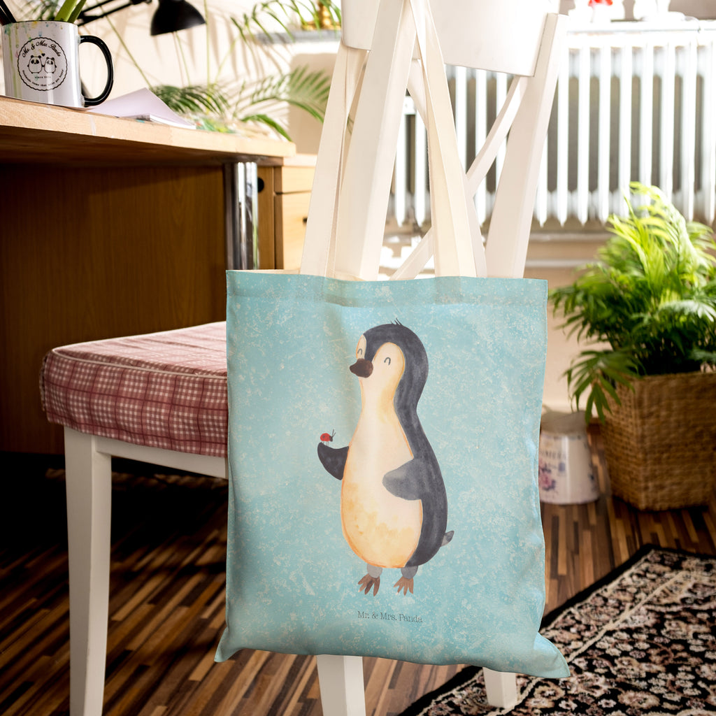 Einkaufstasche Pinguin Marienkäfer Tragetasche, Tasche, Beutel, Stofftasche, Baumwolltasche, Umhängetasche, Shopper, Pinguin, Pinguine, Marienkäfer, Liebe, Wunder, Glück, Freude, Lebensfreude