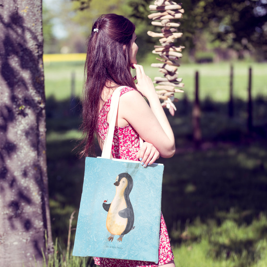 Einkaufstasche Pinguin Marienkäfer Tragetasche, Tasche, Beutel, Stofftasche, Baumwolltasche, Umhängetasche, Shopper, Pinguin, Pinguine, Marienkäfer, Liebe, Wunder, Glück, Freude, Lebensfreude
