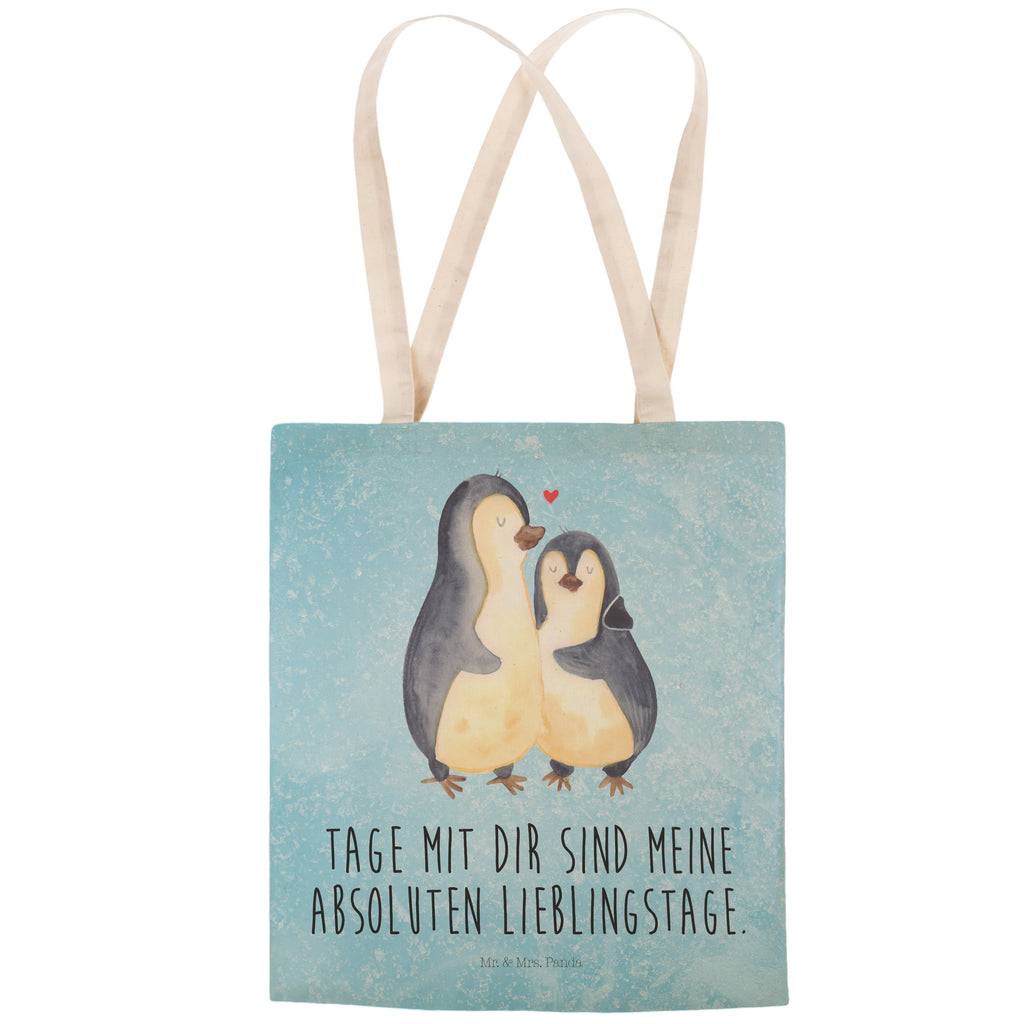 Einkaufstasche Pinguin umarmend Tragetasche, Tasche, Beutel, Stofftasche, Baumwolltasche, Umhängetasche, Shopper, Pinguin, Liebe, Liebespaar, Liebesbeweis, Liebesgeschenk, Verlobung, Jahrestag, Hochzeitstag, Hochzeit, Hochzeitsgeschenk