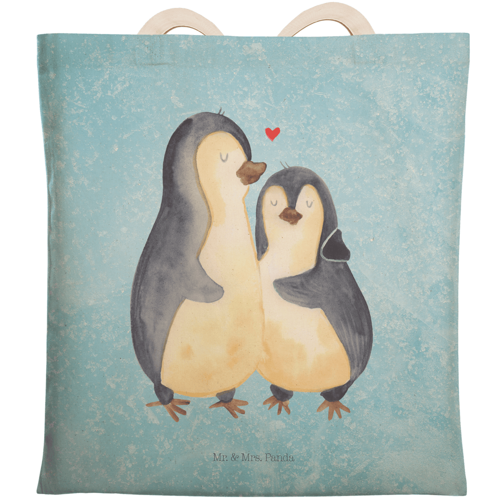 Einkaufstasche Pinguin umarmend Tragetasche, Tasche, Beutel, Stofftasche, Baumwolltasche, Umhängetasche, Shopper, Pinguin, Liebe, Liebespaar, Liebesbeweis, Liebesgeschenk, Verlobung, Jahrestag, Hochzeitstag, Hochzeit, Hochzeitsgeschenk