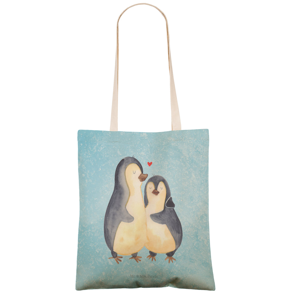Einkaufstasche Pinguin umarmend Tragetasche, Tasche, Beutel, Stofftasche, Baumwolltasche, Umhängetasche, Shopper, Pinguin, Liebe, Liebespaar, Liebesbeweis, Liebesgeschenk, Verlobung, Jahrestag, Hochzeitstag, Hochzeit, Hochzeitsgeschenk