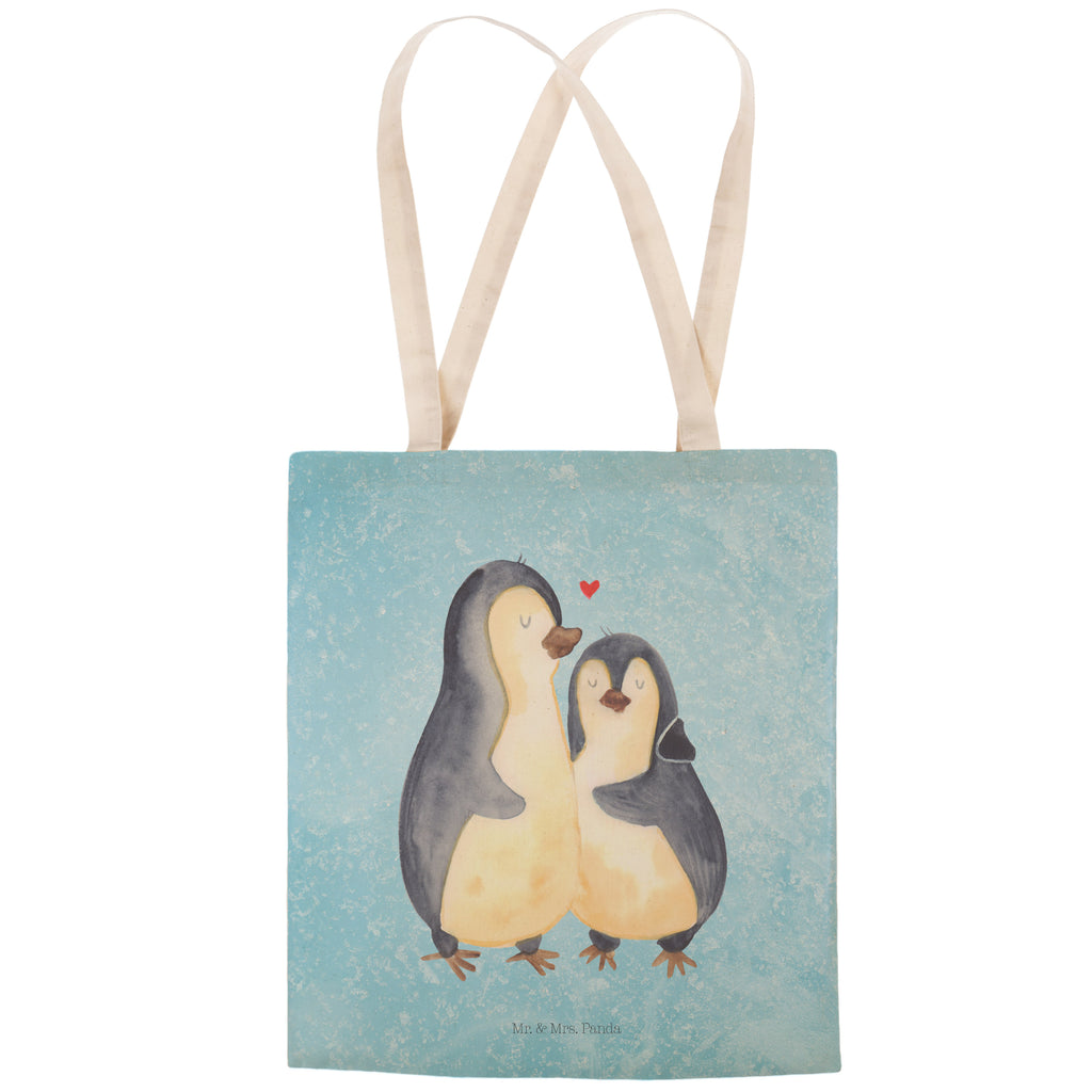 Einkaufstasche Pinguin umarmend Tragetasche, Tasche, Beutel, Stofftasche, Baumwolltasche, Umhängetasche, Shopper, Pinguin, Liebe, Liebespaar, Liebesbeweis, Liebesgeschenk, Verlobung, Jahrestag, Hochzeitstag, Hochzeit, Hochzeitsgeschenk