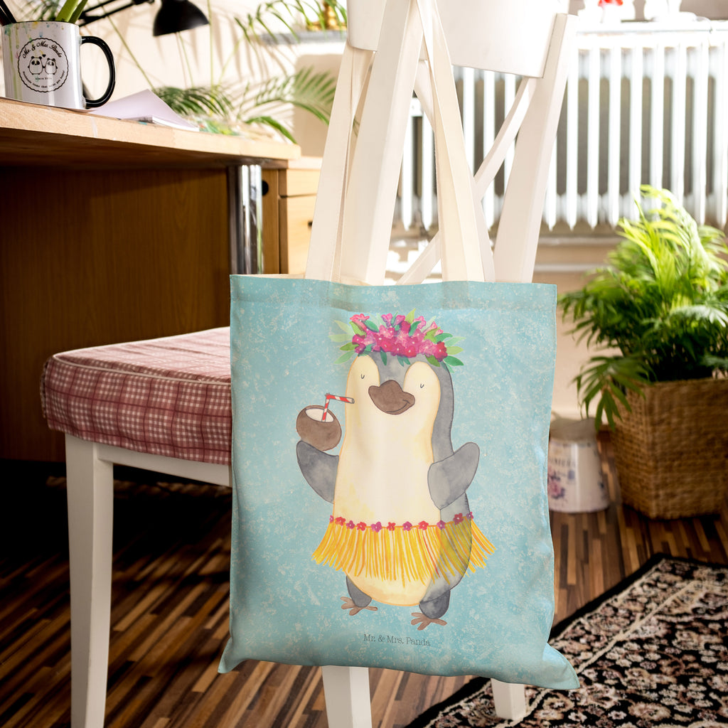 Einkaufstasche Pinguin Kokosnuss Tragetasche, Tasche, Beutel, Stofftasche, Baumwolltasche, Umhängetasche, Shopper, Pinguin, Aloha, Hawaii, Urlaub, Kokosnuss, Pinguine