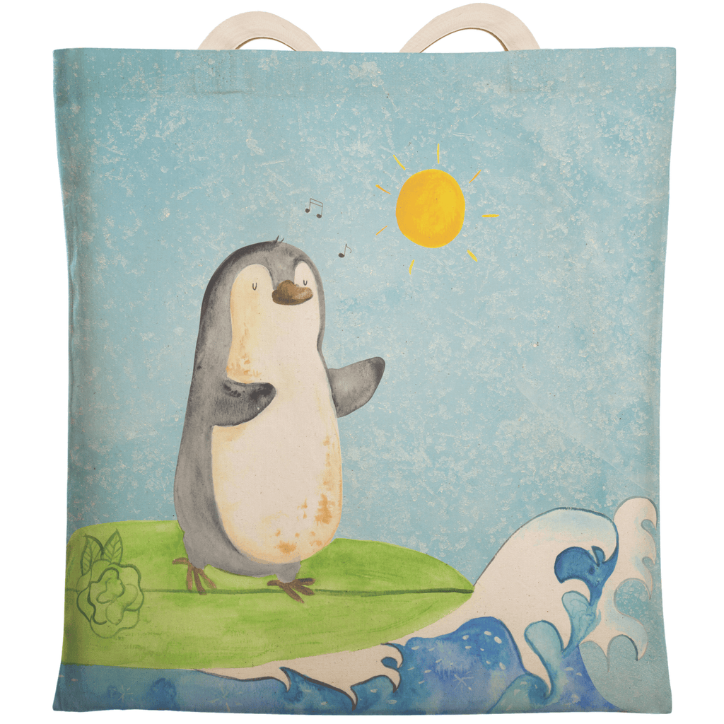 Einkaufstasche Pinguin Surfer Tragetasche, Tasche, Beutel, Stofftasche, Baumwolltasche, Umhängetasche, Shopper, Pinguin, Pinguine, surfen, Surfer, Hawaii, Urlaub, Wellen, Wellen reiten, Portugal