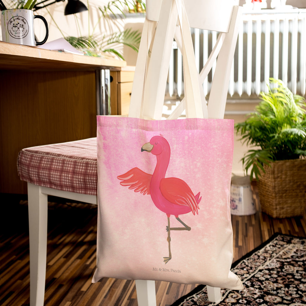 Einkaufstasche Flamingo Yoga Tragetasche, Tasche, Beutel, Stofftasche, Baumwolltasche, Umhängetasche, Shopper, Flamingo, Vogel, Yoga, Namaste, Achtsamkeit, Yoga-Übung, Entspannung, Ärger, Aufregen, Tiefenentspannung