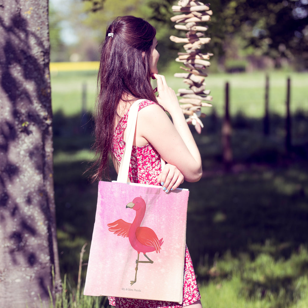 Einkaufstasche Flamingo Yoga Tragetasche, Tasche, Beutel, Stofftasche, Baumwolltasche, Umhängetasche, Shopper, Flamingo, Vogel, Yoga, Namaste, Achtsamkeit, Yoga-Übung, Entspannung, Ärger, Aufregen, Tiefenentspannung