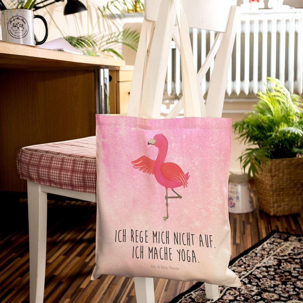 Einkaufstasche Flamingo Yoga Tragetasche, Tasche, Beutel, Stofftasche, Baumwolltasche, Umhängetasche, Shopper, Flamingo, Vogel, Yoga, Namaste, Achtsamkeit, Yoga-Übung, Entspannung, Ärger, Aufregen, Tiefenentspannung