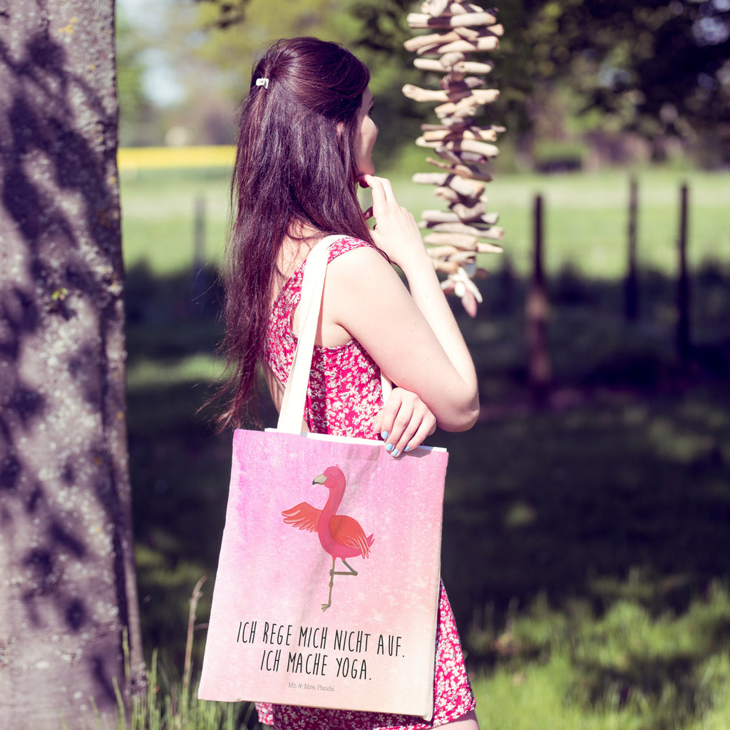 Einkaufstasche Flamingo Yoga Tragetasche, Tasche, Beutel, Stofftasche, Baumwolltasche, Umhängetasche, Shopper, Flamingo, Vogel, Yoga, Namaste, Achtsamkeit, Yoga-Übung, Entspannung, Ärger, Aufregen, Tiefenentspannung