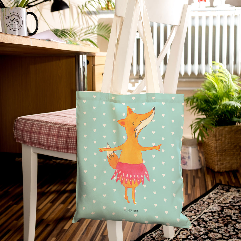 Einkaufstasche Fuchs Ballerina Tragetasche, Tasche, Beutel, Stofftasche, Baumwolltasche, Umhängetasche, Shopper, Fuchs, Fuchs Spruch, Füchse, Füchsin, Ballerina, Ballett, Tänzerin, Tanzen, Party, Einladung, Geburtstag