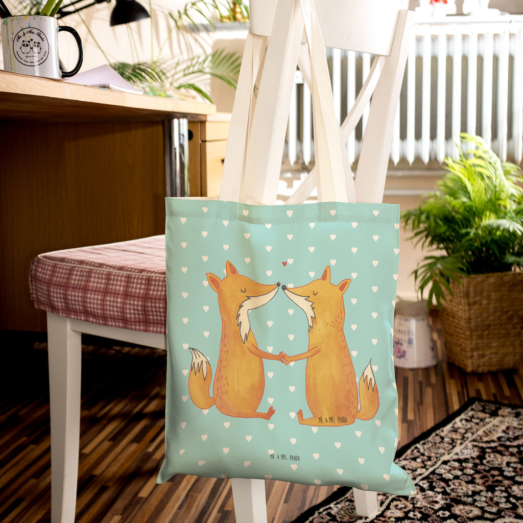 Einkaufstasche Füchse Liebe Tragetasche, Tasche, Beutel, Stofftasche, Baumwolltasche, Umhängetasche, Shopper, Fuchs, Füchse, Fox, Liebe, Liebespaar, Paar, Partner, Freundin, Freund, Ehe, Verlobte, Ehemann, Ehefrau, Liebesbeweis