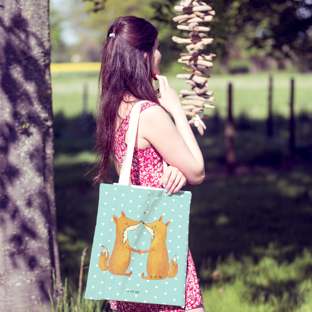 Einkaufstasche Füchse Liebe Tragetasche, Tasche, Beutel, Stofftasche, Baumwolltasche, Umhängetasche, Shopper, Fuchs, Füchse, Fox, Liebe, Liebespaar, Paar, Partner, Freundin, Freund, Ehe, Verlobte, Ehemann, Ehefrau, Liebesbeweis