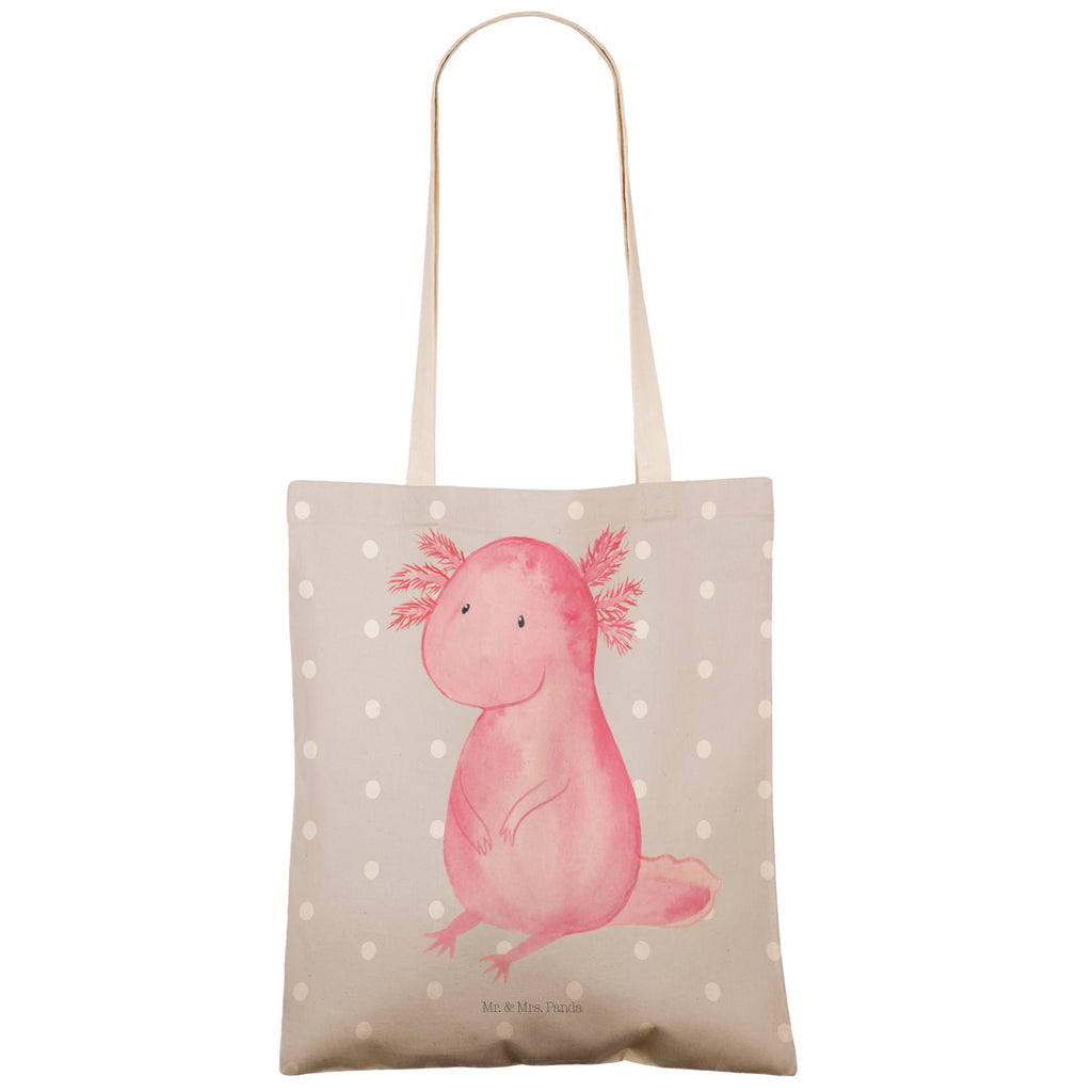 Einkaufstasche Axolotl Tragetasche, Tasche, Beutel, Stofftasche, Baumwolltasche, Umhängetasche, Shopper, Axolotl, Molch, Axolot, vergnügt, fröhlich, zufrieden, Lebensstil, Weisheit, Lebensweisheit, Liebe, Freundin
