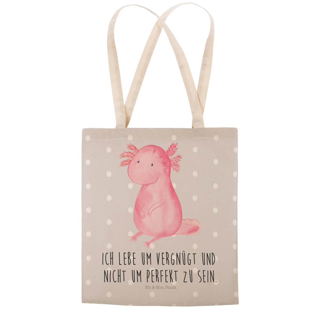 Einkaufstasche Axolotl Tragetasche, Tasche, Beutel, Stofftasche, Baumwolltasche, Umhängetasche, Shopper, Axolotl, Molch, Axolot, vergnügt, fröhlich, zufrieden, Lebensstil, Weisheit, Lebensweisheit, Liebe, Freundin
