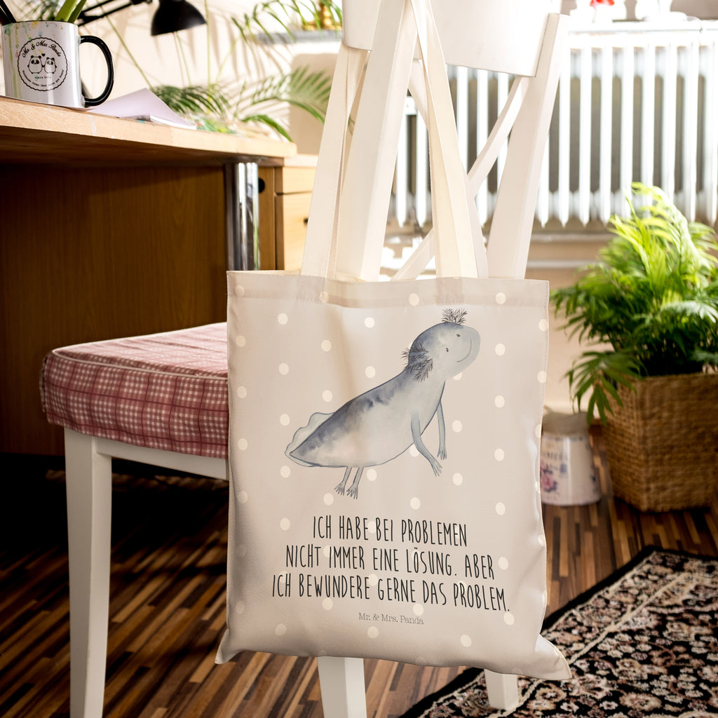 Einkaufstasche Axolotl schwimmt Tragetasche, Tasche, Beutel, Stofftasche, Baumwolltasche, Umhängetasche, Shopper, Axolotl, Molch, Axolot, Schwanzlurch, Lurch, Lurche, Problem, Probleme, Lösungen, Motivation