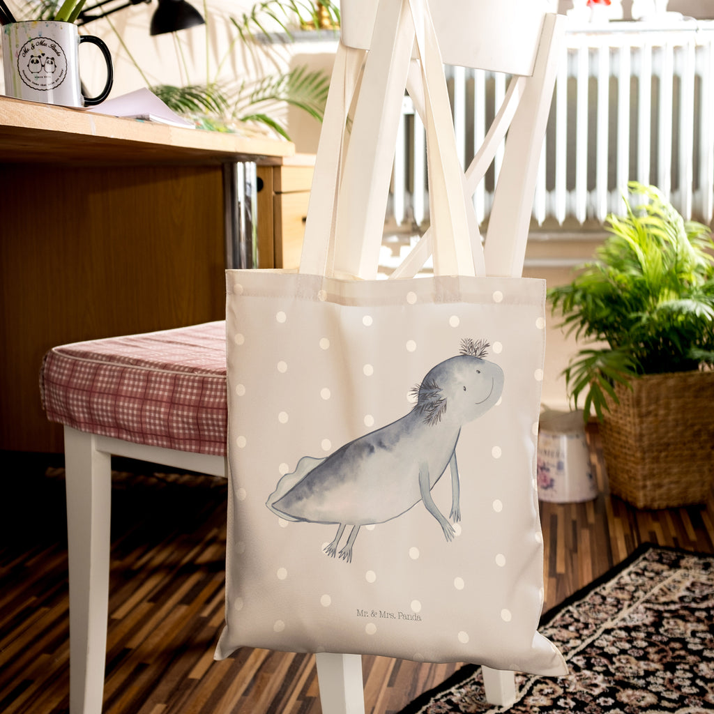 Einkaufstasche Axolotl schwimmt Tragetasche, Tasche, Beutel, Stofftasche, Baumwolltasche, Umhängetasche, Shopper, Axolotl, Molch, Axolot, Schwanzlurch, Lurch, Lurche, Problem, Probleme, Lösungen, Motivation