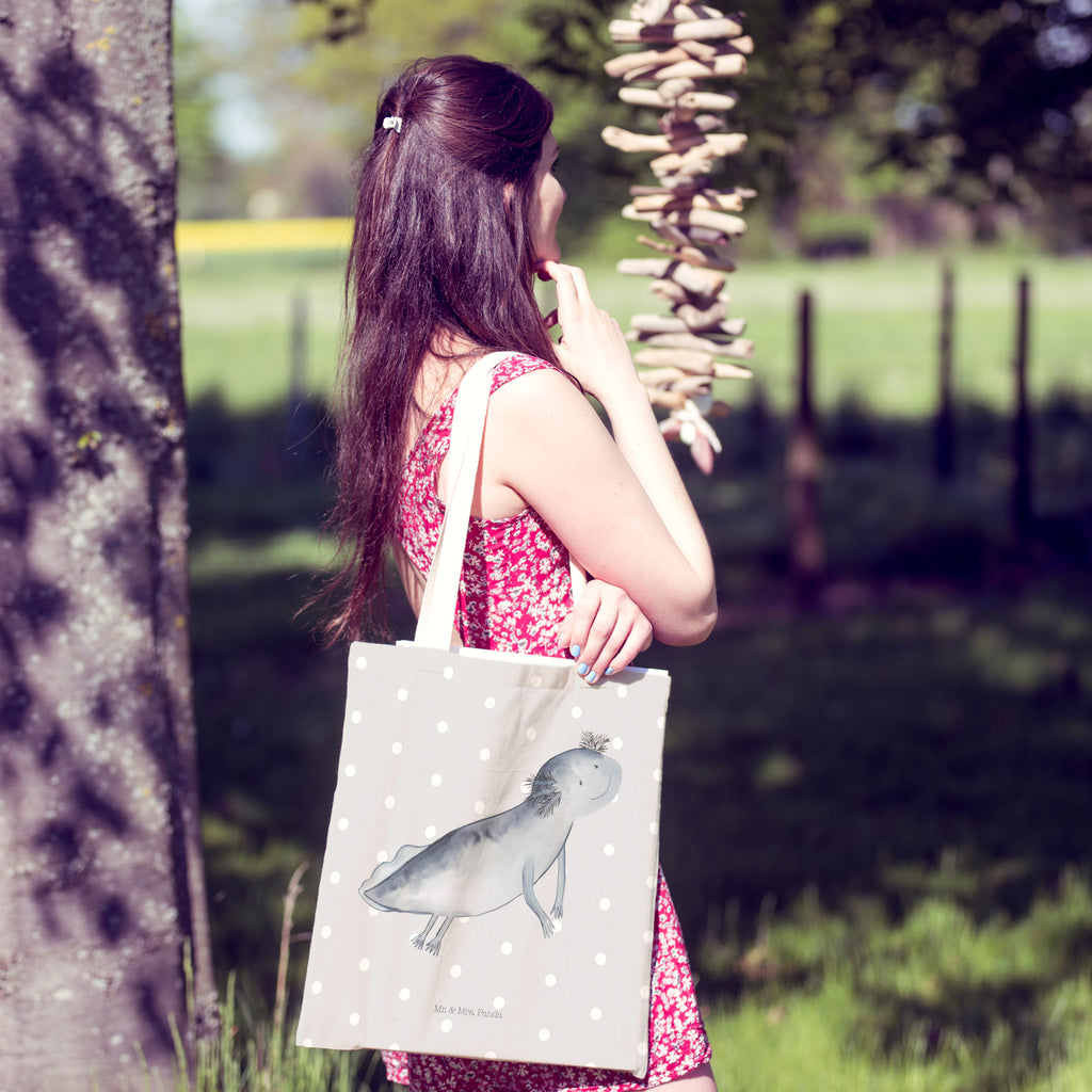 Einkaufstasche Axolotl schwimmt Tragetasche, Tasche, Beutel, Stofftasche, Baumwolltasche, Umhängetasche, Shopper, Axolotl, Molch, Axolot, Schwanzlurch, Lurch, Lurche, Problem, Probleme, Lösungen, Motivation