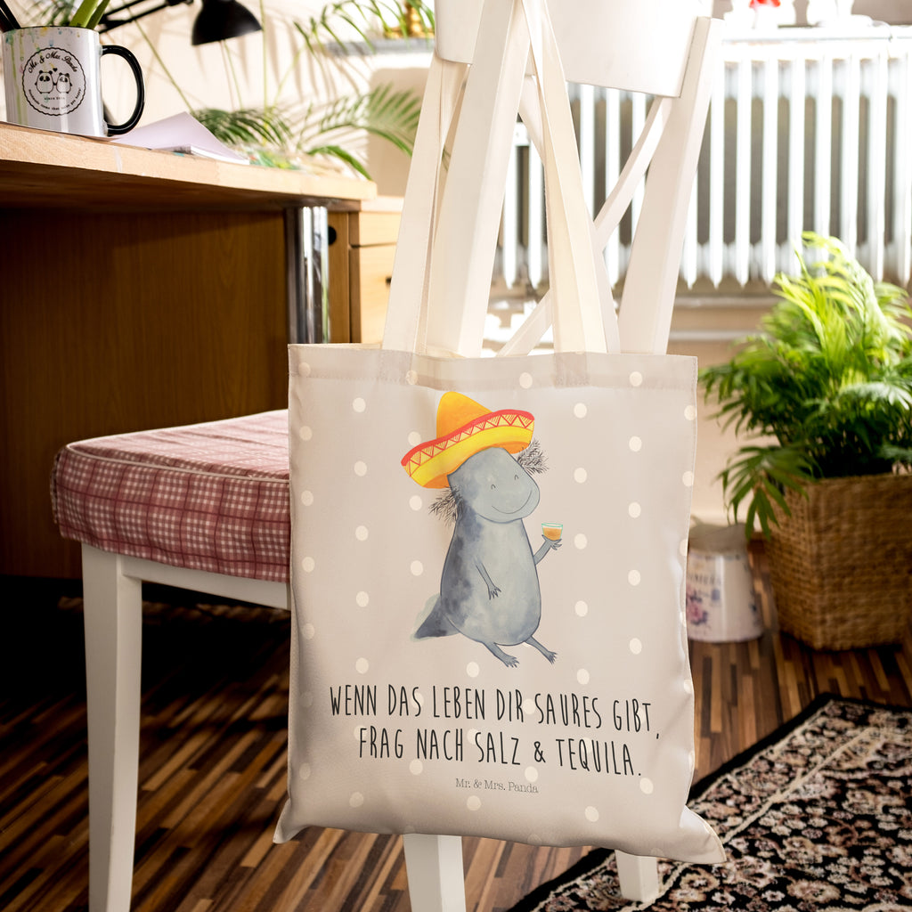 Einkaufstasche Axolotl Tequila Tragetasche, Tasche, Beutel, Stofftasche, Baumwolltasche, Umhängetasche, Shopper, Axolotl, Molch, Mexico, Mexiko, Sombrero, Zitrone, Tequila, Motivation, Spruch, Schwanzlurch, Lurch, Lurche, Axolot, Feuerdrache, Feuersalamander