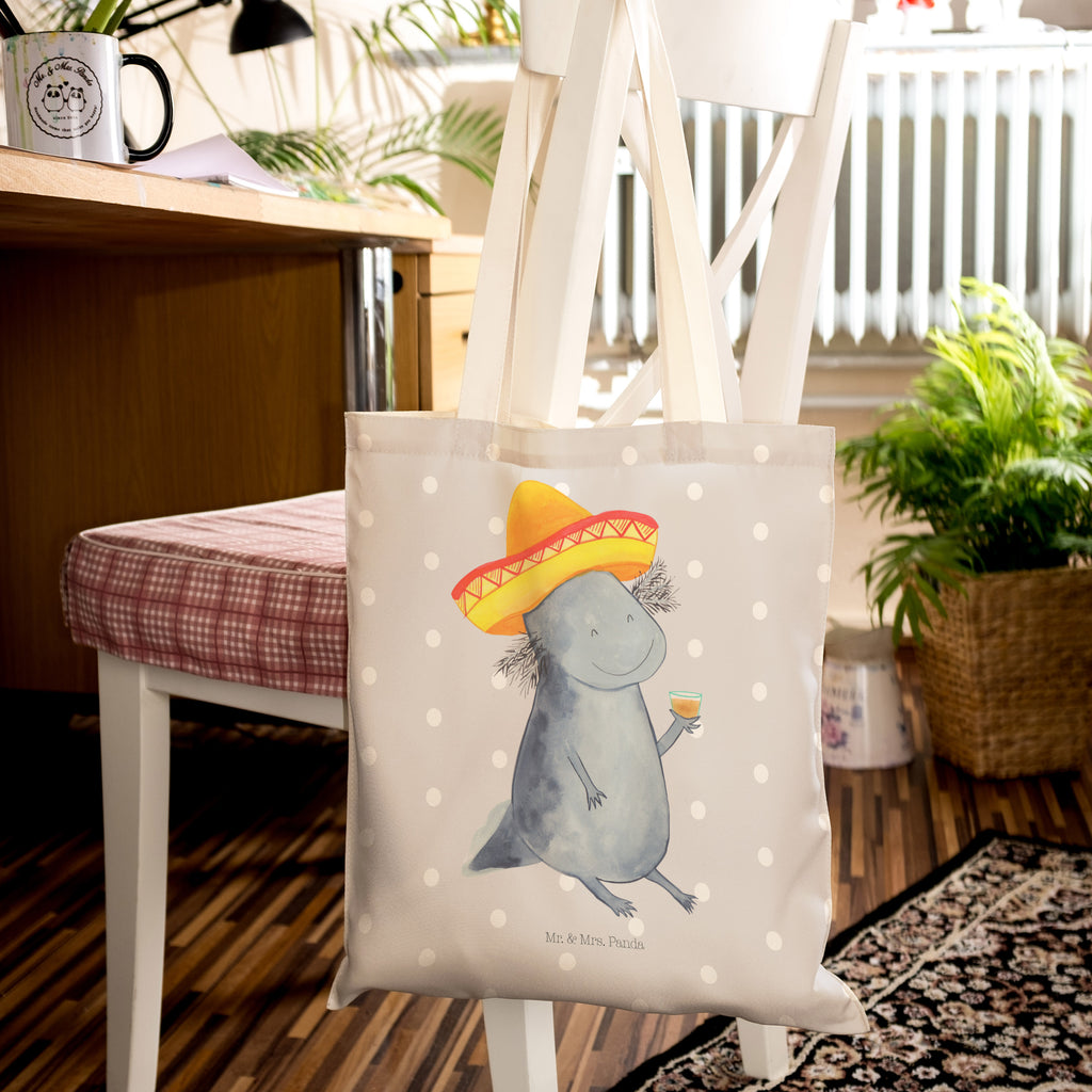 Einkaufstasche Axolotl Tequila Tragetasche, Tasche, Beutel, Stofftasche, Baumwolltasche, Umhängetasche, Shopper, Axolotl, Molch, Mexico, Mexiko, Sombrero, Zitrone, Tequila, Motivation, Spruch, Schwanzlurch, Lurch, Lurche, Axolot, Feuerdrache, Feuersalamander