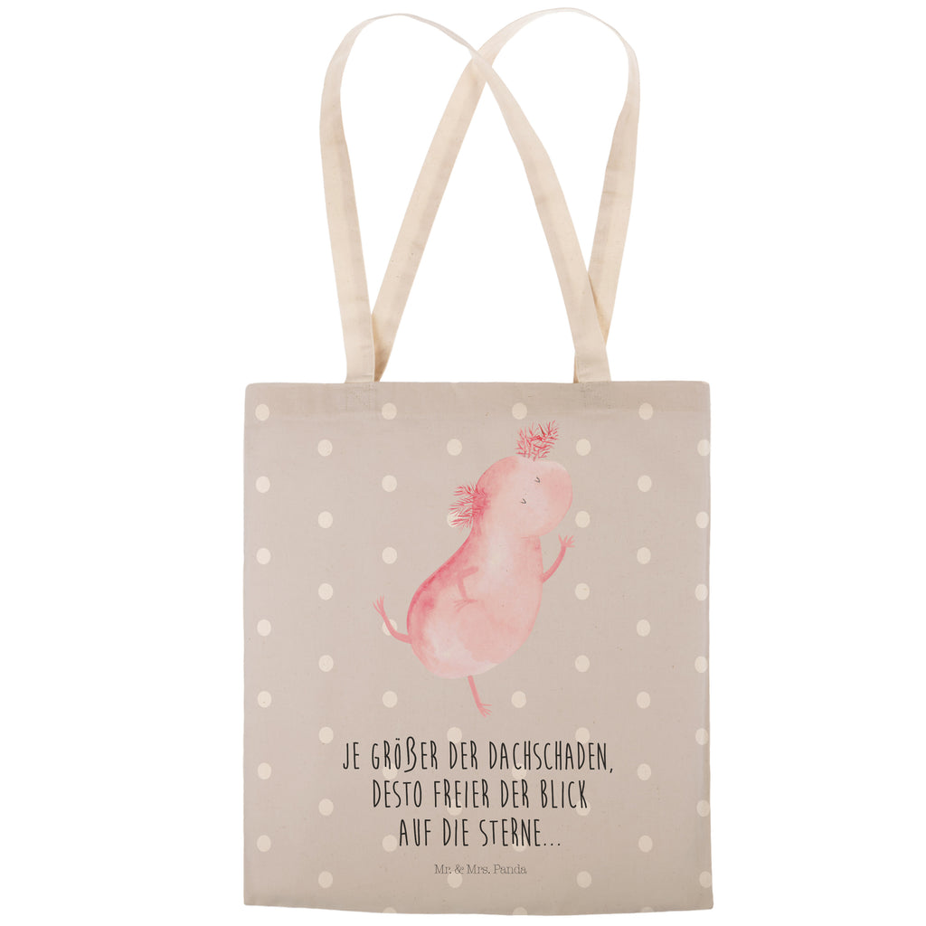 Einkaufstasche Axolotl tanzt Tragetasche, Tasche, Beutel, Stofftasche, Baumwolltasche, Umhängetasche, Shopper, Axolotl, Molch, Axolot, Schwanzlurch, Lurch, Lurche, Dachschaden, Sterne, verrückt, Freundin, beste Freundin